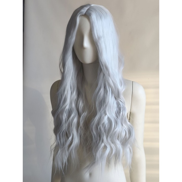 Peruka bez grzywki ombre szara siwa loki fale PK058