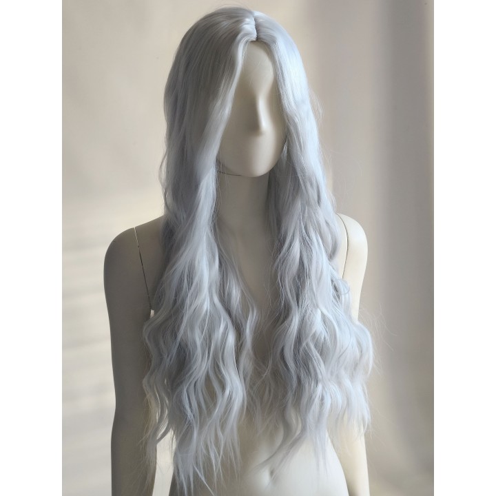 Peruka bez grzywki ombre szara siwa loki fale PK058