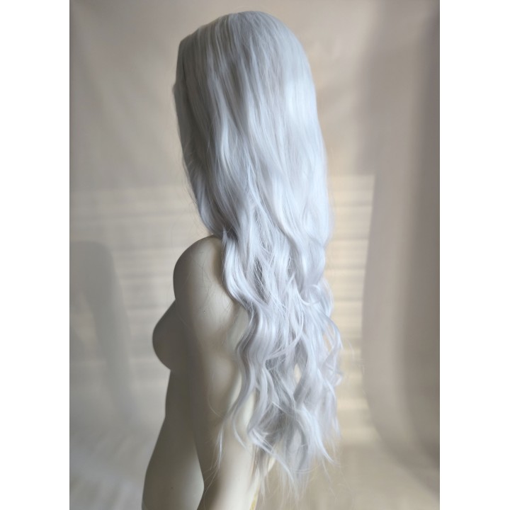 Peruka bez grzywki ombre szara siwa loki fale PK058