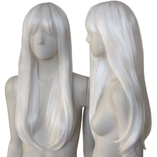 Peruka z prostą grzywką biała cosplay gęsta PK110