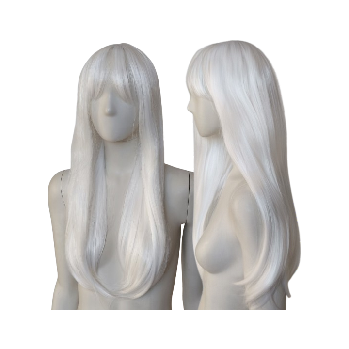 Peruka z prostą grzywką biała cosplay gęsta PK110