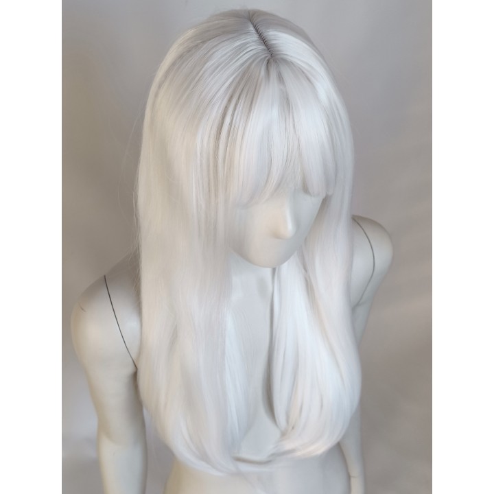 Peruka z prostą grzywką biała cosplay gęsta PK110