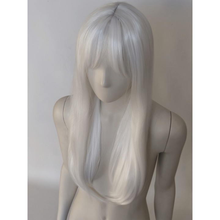 Peruka z prostą grzywką biała cosplay gęsta PK110