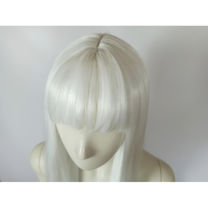 Peruka z prostą grzywką biała cosplay gęsta PK110
