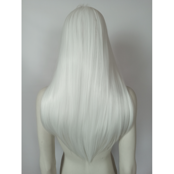 Peruka z prostą grzywką biała cosplay gęsta PK110