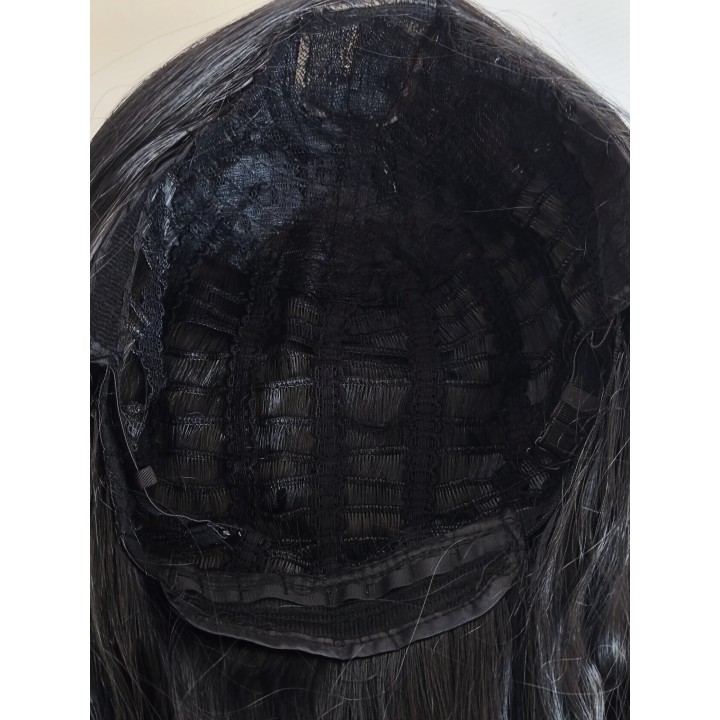 Peruka czarna fale loki gęsta bez grzywki długa PK042