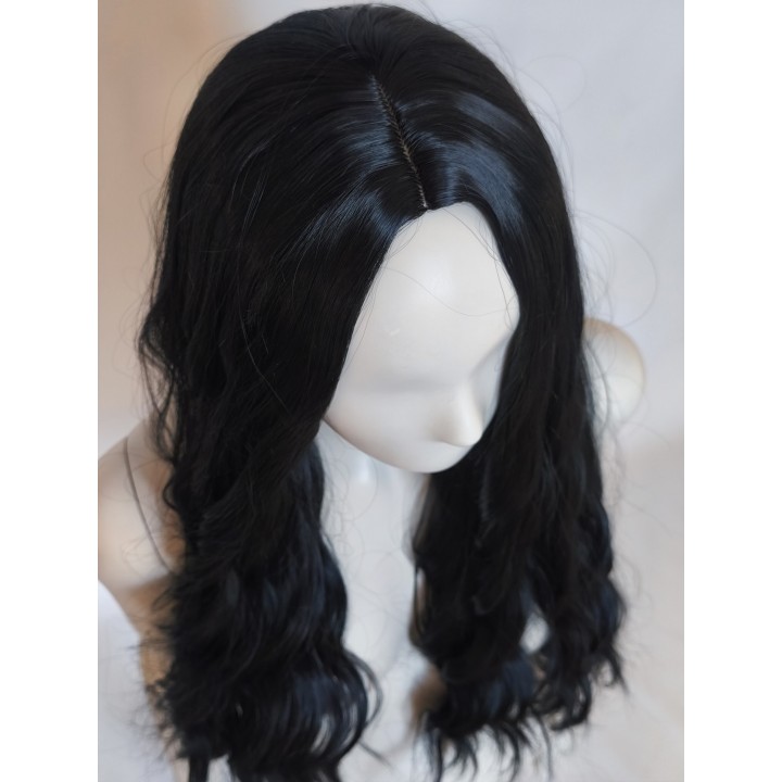 Peruka czarna fale loki gęsta bez grzywki długa PK042