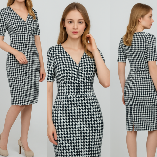 Ołówkowa prosta sukienka w pepitkę RACHEL