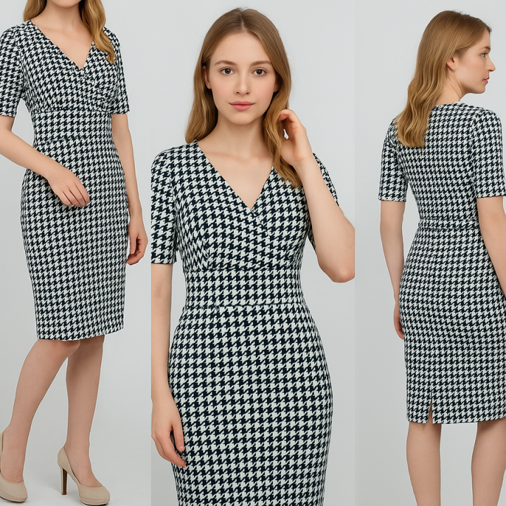 Ołówkowa prosta sukienka w pepitkę RACHEL