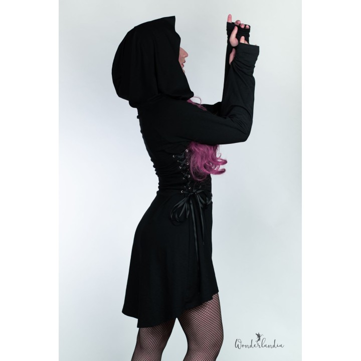 Sukienka sznurowana gorsetowa z kapturem nu goth ASSASSIN