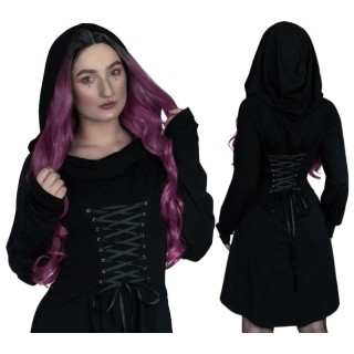 Sukienka sznurowana gorsetowa z kapturem nu goth ASSASSIN