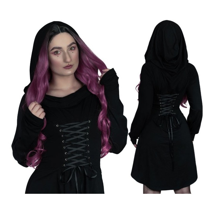 Sukienka sznurowana gorsetowa z kapturem nu goth ASSASSIN