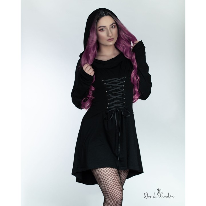 Sukienka sznurowana gorsetowa z kapturem nu goth ASSASSIN
