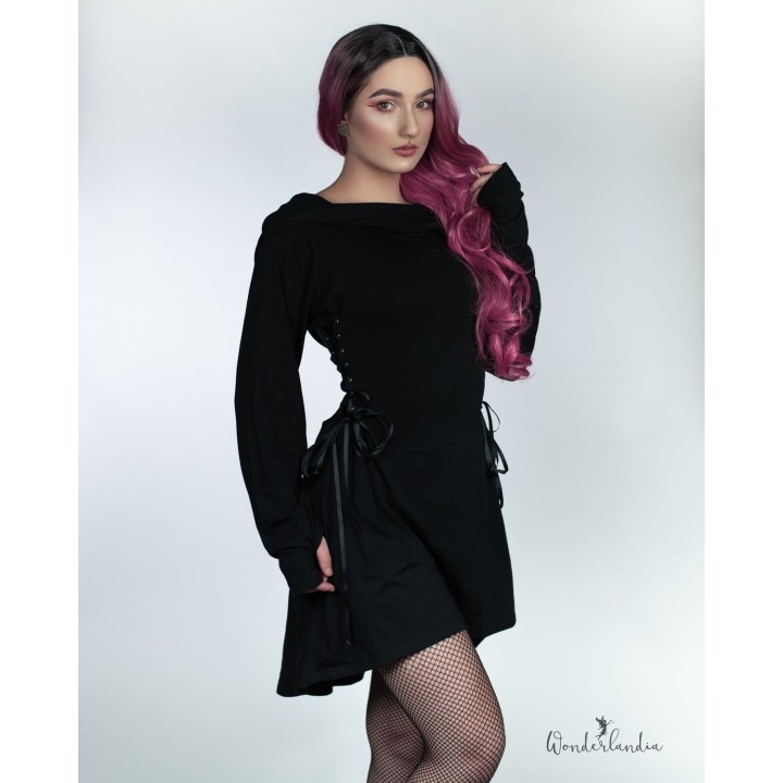 Sukienka sznurowana gorsetowa z kapturem nu goth ASSASSIN