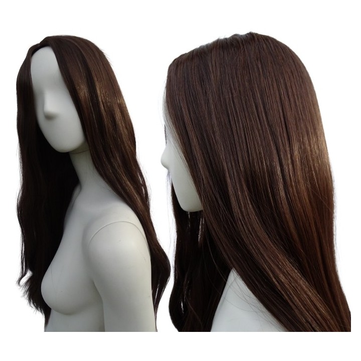 Peruka bez grzywki z przedziałkiem ciemny brąz PK044