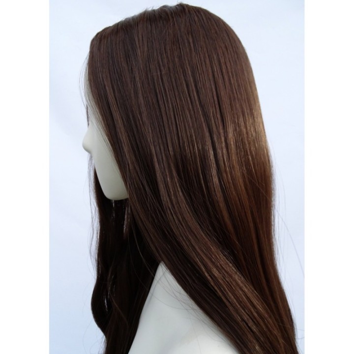 Peruka bez grzywki z przedziałkiem ciemny brąz PK044