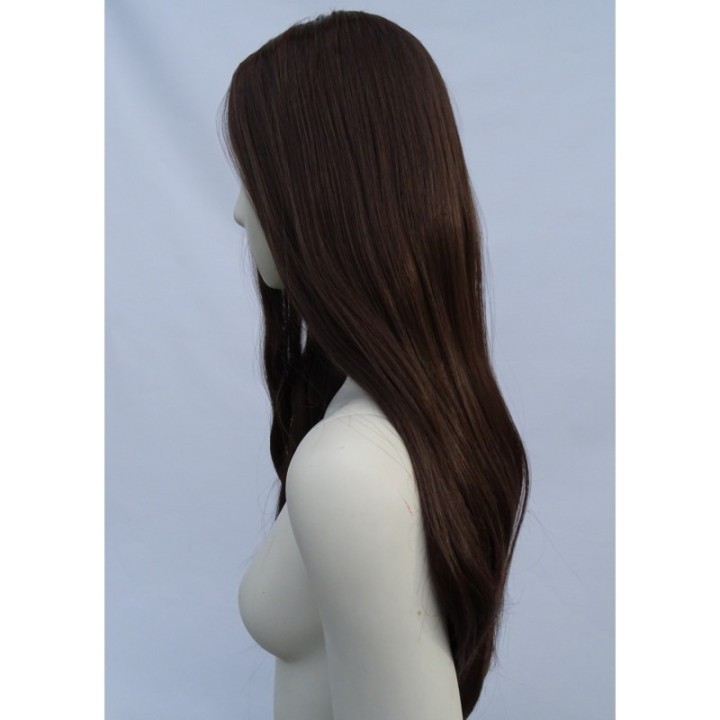 Peruka bez grzywki z przedziałkiem ciemny brąz PK044