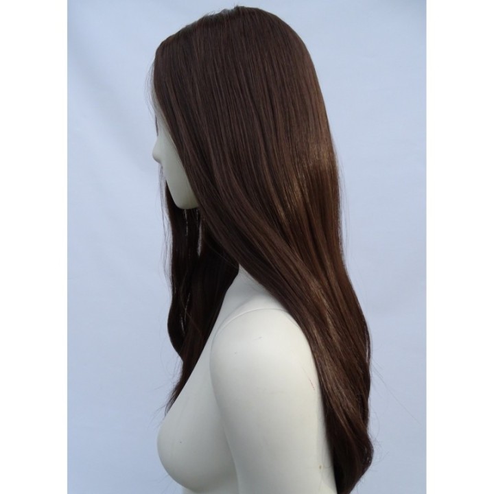 Peruka bez grzywki z przedziałkiem ciemny brąz PK044