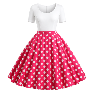 Sukienka pin up w groszki grochy rozkloszowana różowa MADLEN