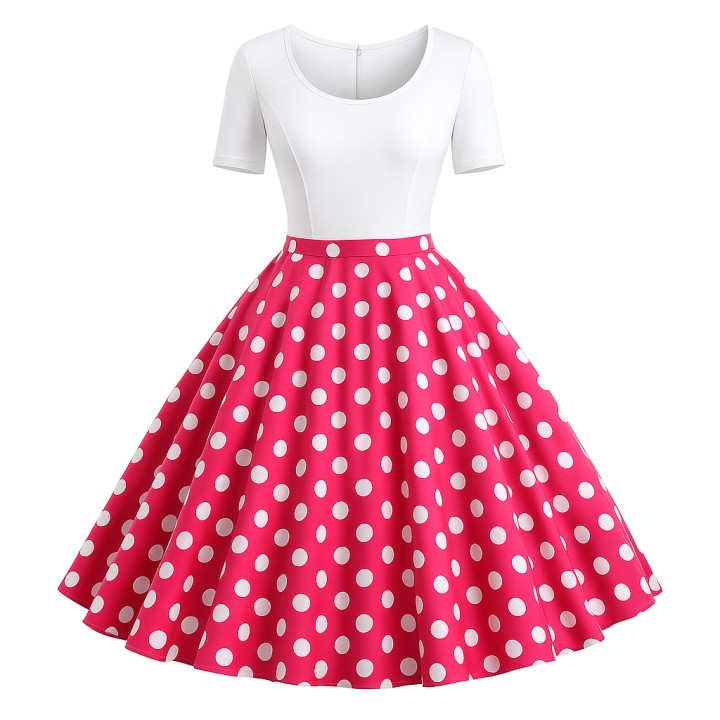 Sukienka pin up w groszki grochy rozkloszowana różowa MADLEN