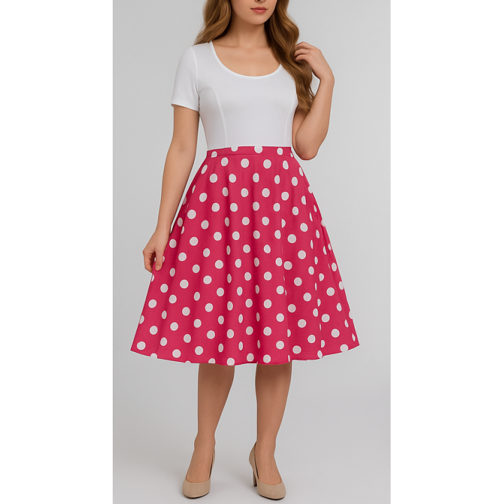 Sukienka pin up w groszki grochy rozkloszowana różowa MADLEN