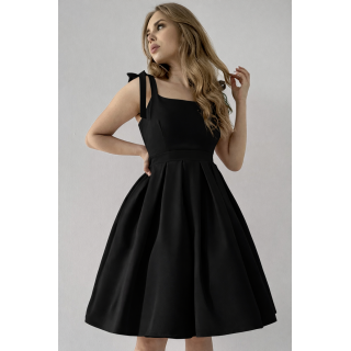 Sukienka pin up czarna rozkloszowana midi z kokardami na studniówkę BARBIE