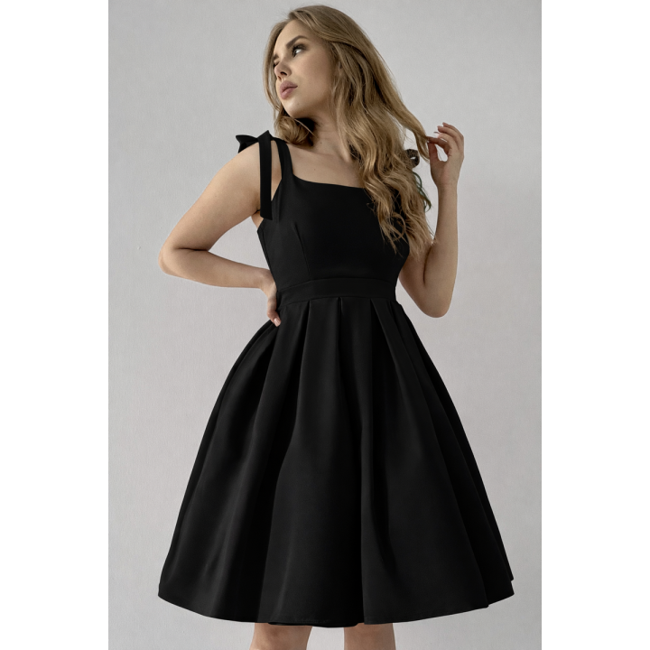 Sukienka pin up czarna rozkloszowana midi z kokardami na studniówkę BARBIE