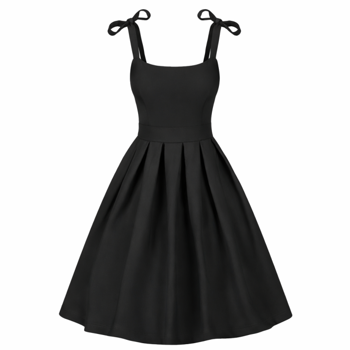 Sukienka pin up czarna rozkloszowana midi z kokardami na studniówkę BARBIE