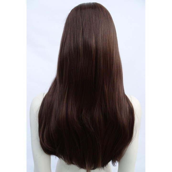 Peruka bez grzywki z przedziałkiem ciemny brąz PK044