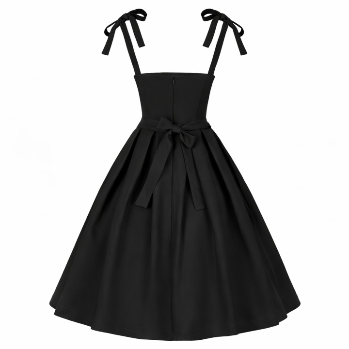 Sukienka pin up czarna rozkloszowana midi z kokardami na studniówkę BARBIE