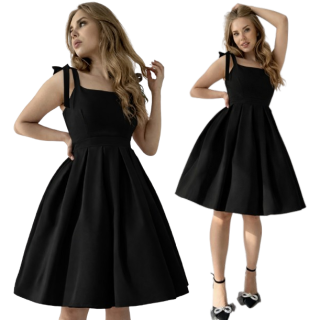 Sukienka pin up czarna rozkloszowana midi z kokardami na studniówkę BARBIE