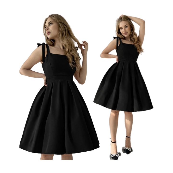 Sukienka pin up czarna rozkloszowana midi z kokardami na studniówkę BARBIE