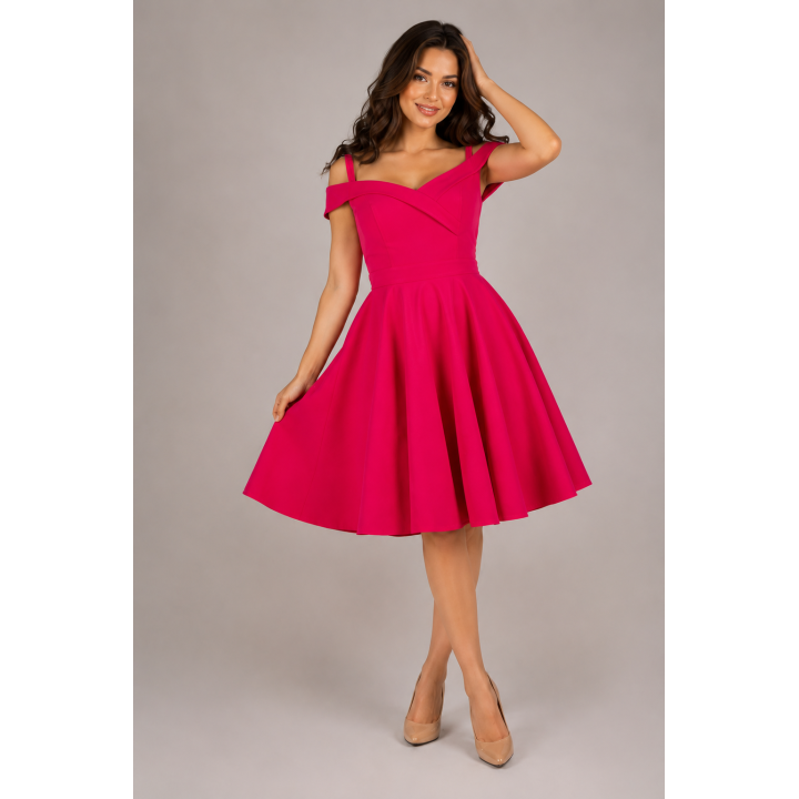 Sukienka hiszpanka pin-up fuksja różowa magenta midi BELLA
