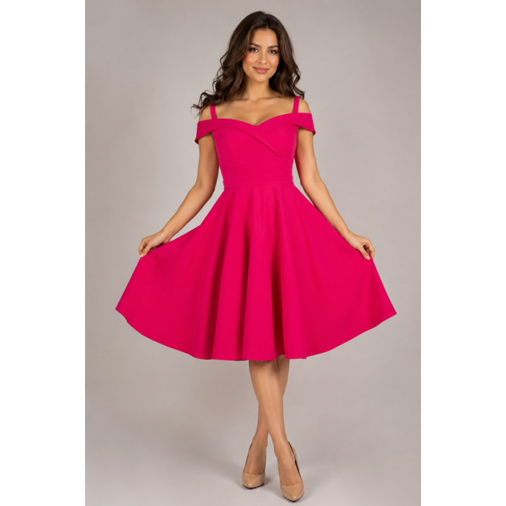 Sukienka hiszpanka pin-up fuksja różowa magenta midi BELLA