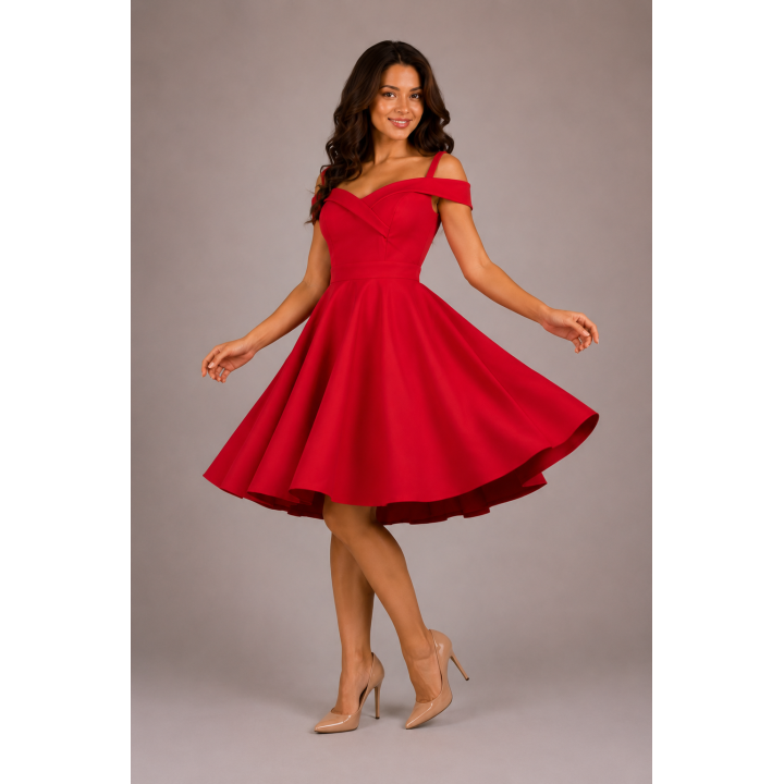 Czerwona sukienka hiszpanka pin-up midi BELLA