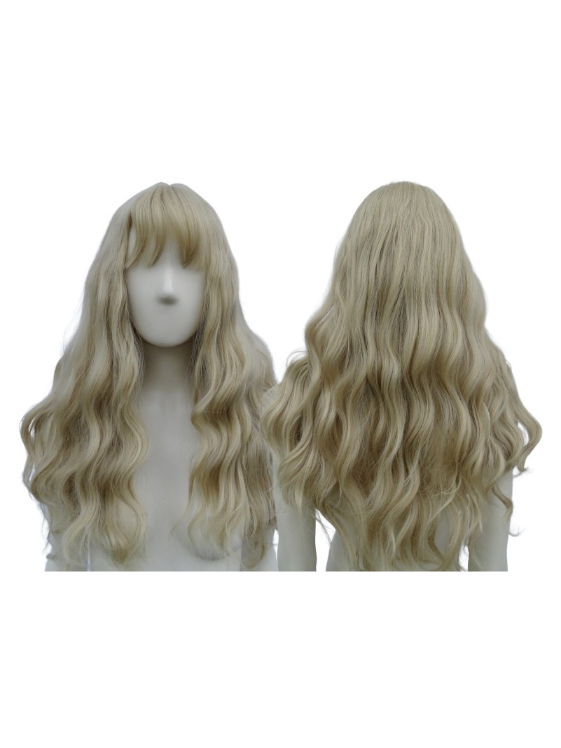 Peruka fale z grzywką platynowy blond PK085