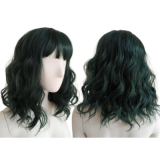 Peruka ciemnozielona zielona do ramion fale goth PK028