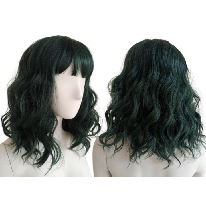 Peruka ciemnozielona zielona do ramion fale goth PK028