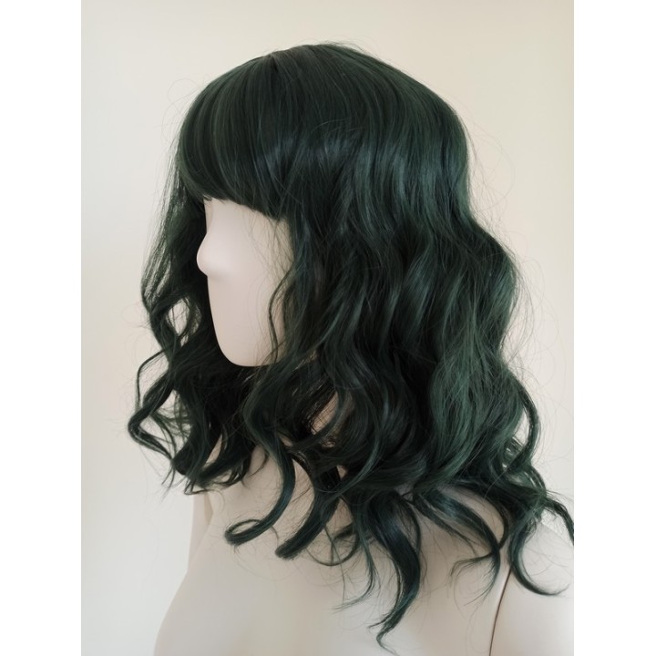 Peruka ciemnozielona zielona do ramion fale goth PK028