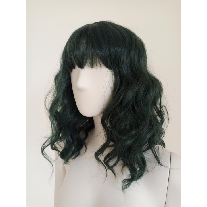 Peruka ciemnozielona zielona do ramion fale goth PK028