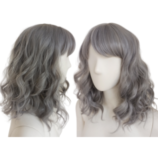 Peruka szara siwa do ramion fale loki z grzywką PK029