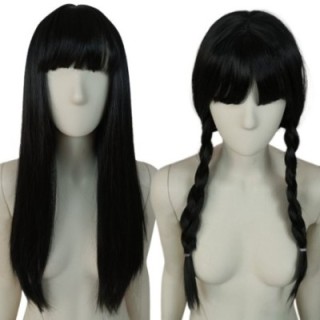 Peruka czarna z prostą grzywką Wednesday Kakegurumi cosplay PK033