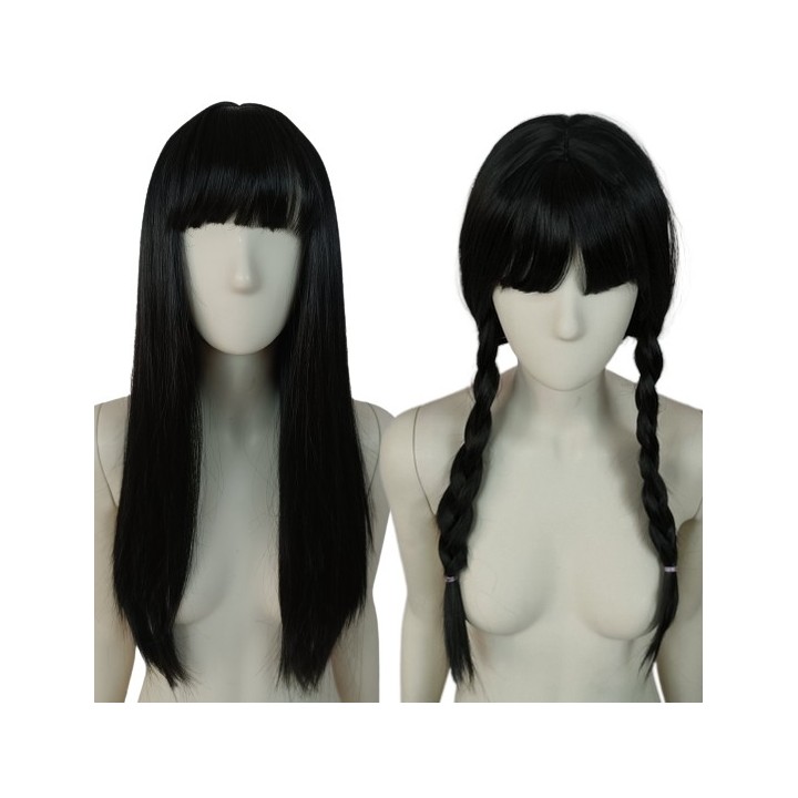 Peruka czarna z prostą grzywką Wednesday Kakegurumi cosplay PK033