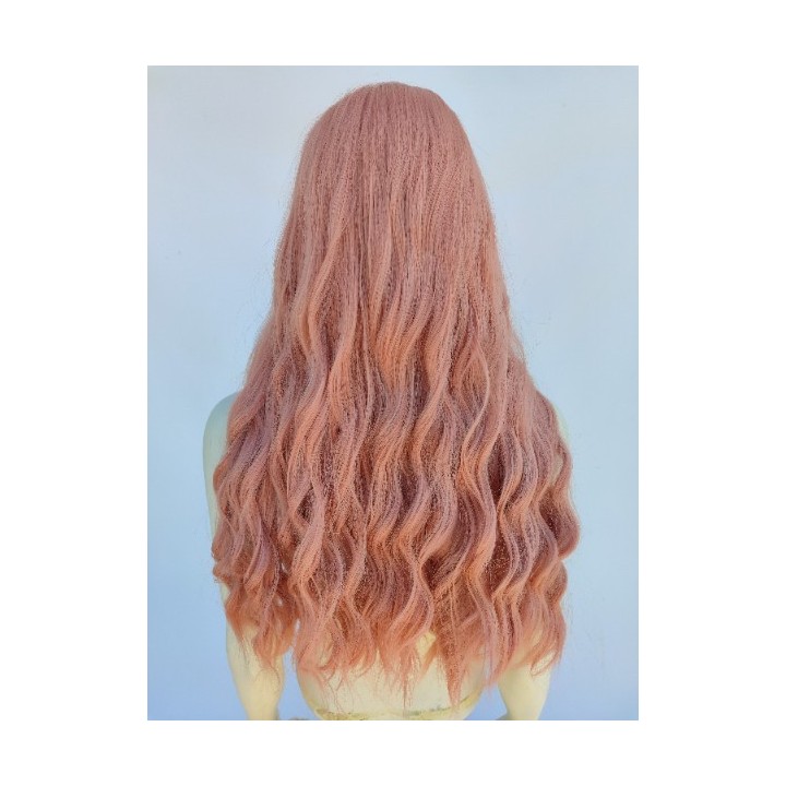 Peruka brzoskwiniowa pudrowy róż loki fale bez grzywki PK039