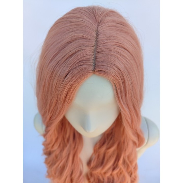 Peruka brzoskwiniowa pudrowy róż loki fale bez grzywki PK039