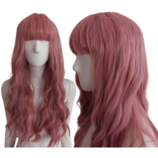 Peruka fale z prostą grzywką różowa pastel goth PK038