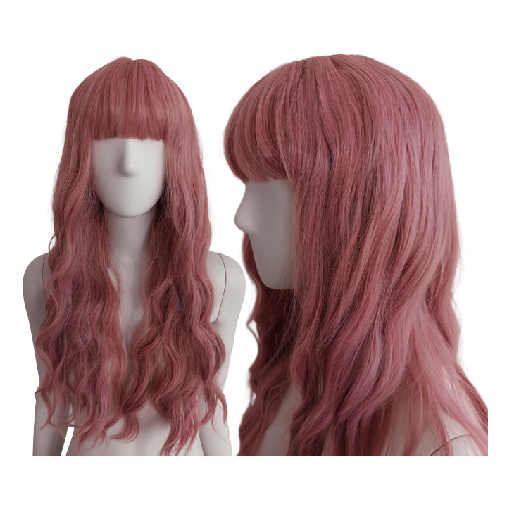 Peruka fale z prostą grzywką różowa pastel goth PK038