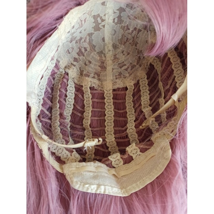 Peruka fale z prostą grzywką różowa pastel goth PK038