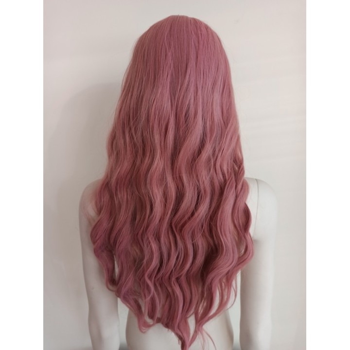 Peruka fale z prostą grzywką różowa pastel goth PK038