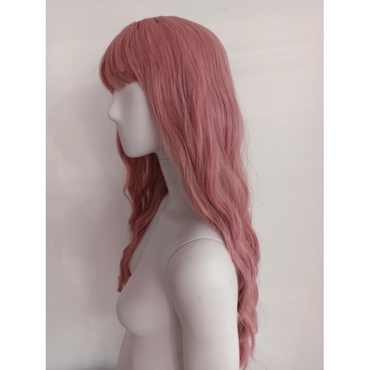 Peruka fale z prostą grzywką różowa pastel goth PK038